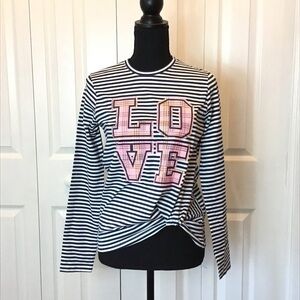 Cherokee Girls Long Sleeve Striped LOVE Twisted Hem Tee Shirt Top